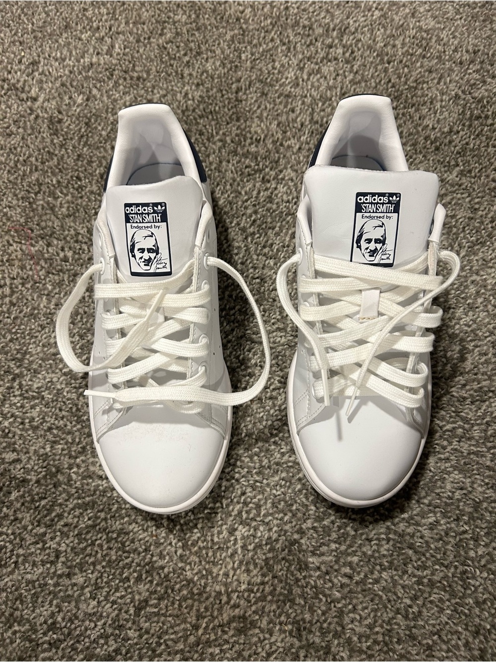 adidas White Sneakers with Navy Heel Tab - Women's Stan Smith collab